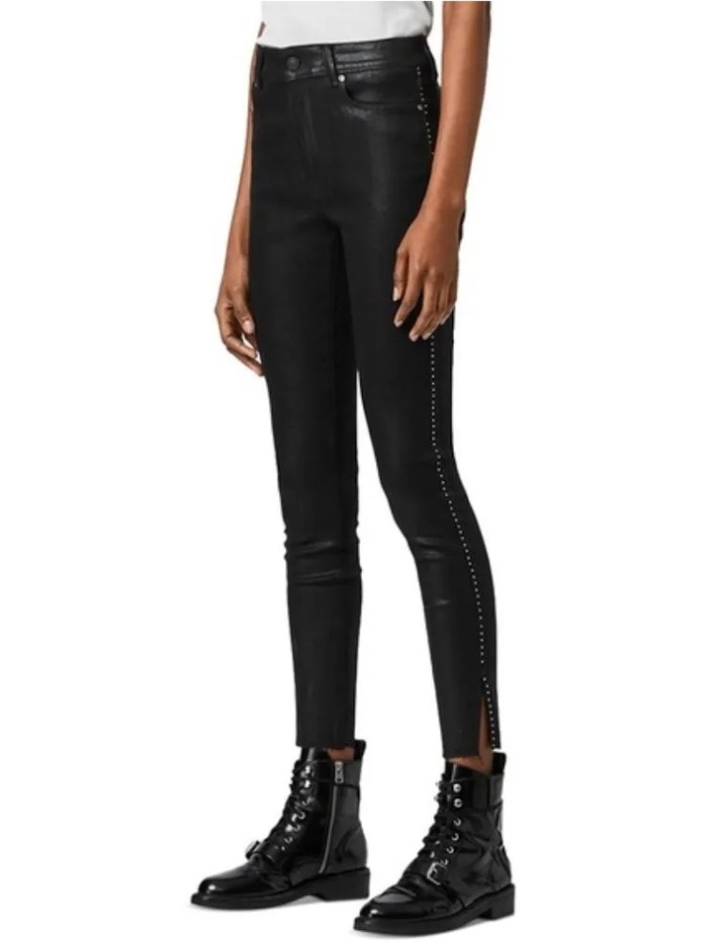 All Saints Black Miller Skinny Studded Waxed Coated Jeans